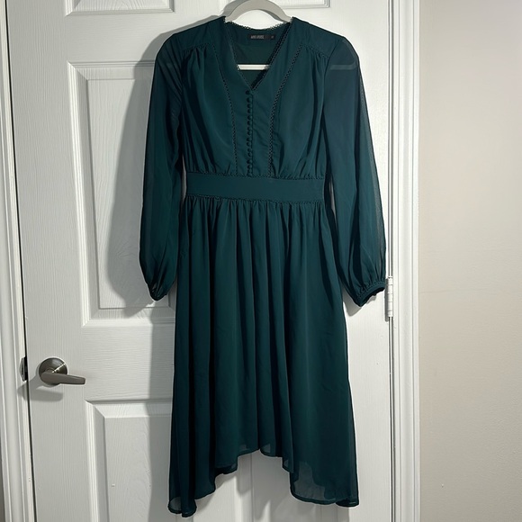 Green Mikarose dress with sheer long sleeves. Size XS. - Picture 1 of 2
